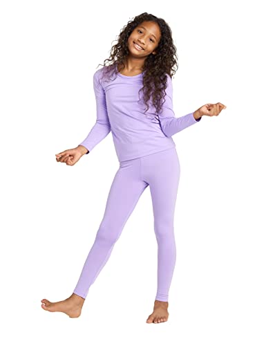 LAPASA Mädchen Innenfleece Thermounterwäsche Set, Thermo Unterhemd + Leggings Skiunterwäsche Funktionsunterwäsche Sets für Kinder 4-13 Jahre G03, Helles Lila, 7-8 Jahre