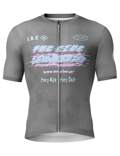 INBIKE Fahrradtrikot Herren Radtrikot Rennrad Mountainbike Trikot Fahrradbekleidung Sommer Kurzarm mit 3 Taschen Men's MTB Jesery Atmungsaktiv Elastisch UV-Protect Schnell Trocknend Dunkelgrau,L