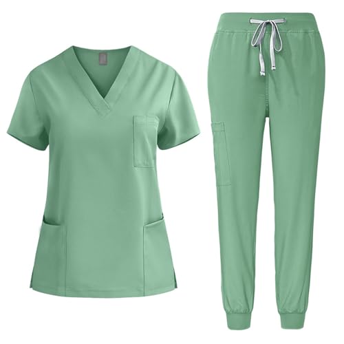 EMATOP tagesangebote heute Medizinische Uniform Set Damen Medical Schrubb-Set Zweiteiler Business Kasack und Hose Outfit Einfarbig Pflege Berufsbekleidung 2-Teilige Arbeitskleidung