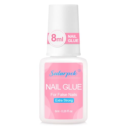 Sularpek 8ml Nagelkleber, Nagelkleber Für Kunstnägel Extra Stark, Extra Stark Tipkleber, Kleber für Press on Nageltips, Nagel Kleber Gel Nägel mit Pinsel, für Falsche Acrylnägel, Naturnägel