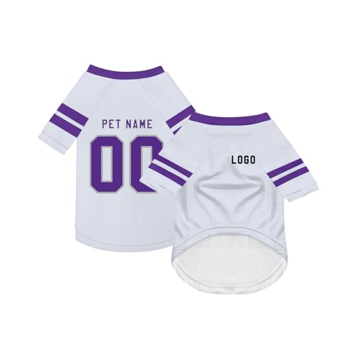 Personalisiert Haustiere Fußball Trikot mit Name/Nummer/Logo Benutzerdefinierte Haustier-T-Shirt für Katzen Hund Sommer Basic Weste Atmungsaktives Basketball Hundehemd Sommerkleidung,White