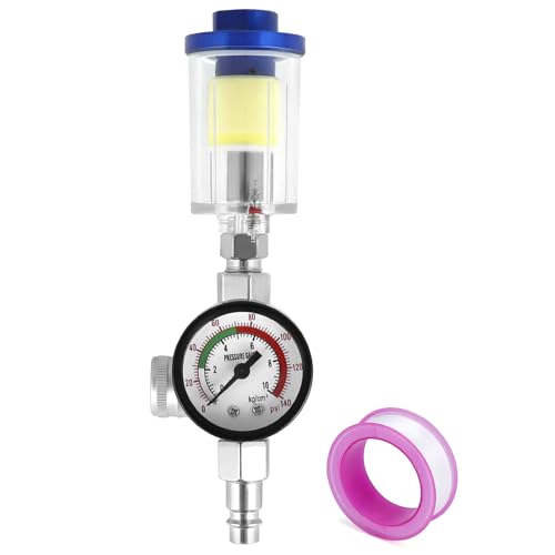 QWORK® Luftdruckregler für Lackierpistole, Manometer + Öl Wasserfalle Filter Separator + Standard 1/4 Gewinde, Max. 140psi