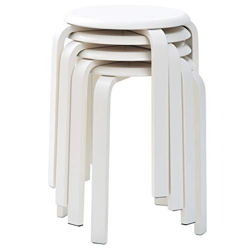 IBUYKE 4er Set Esszimmerhocker, Holzstapelstuhl mit Rutschfester Matte, Stapelhocker für Klassenzimmer, Ihrer Küche, Ihrem Speise- oder Home-Pub-Bereich Weiß RF-717-4