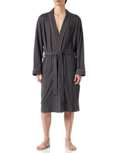 BOSS Herren Kimono BM Morgenmantel aus Baumwoll-Jersey mit Logo-Stickerei Dunkelgrau S