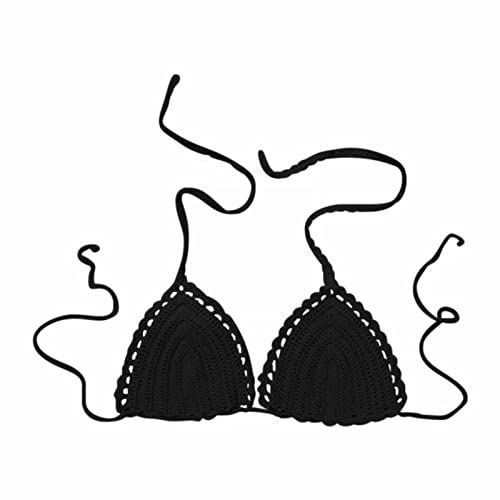 Nahtloses Bandeau Mit Unterstützung Damen Sommer einfarbig handgehäkelter Badeanzug Euramerican Badeanzug Bikinioberteil Sieh An (Black, L)
