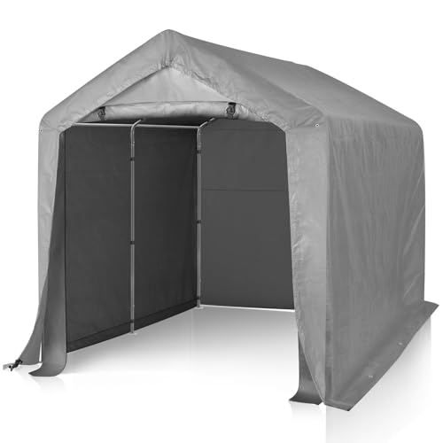 LEADZM Gerätehaus 240 x 240 cm,Wasserdicht & UV-Schutz mit Reißverschlusstür,Garagenzelt für Fahrräder,Gartengeräte & Terrasse,Gartenhaus,Fahrradgarage & Aufbewahrungszelt,Grau