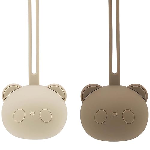 Airfish Silikon Schnullerbox 2 Pack, BPA-freie Babybären-Schnullertasche, Silikon hülle für Baby-Reiseschnuller, Schnulleraufbewahrung Box Schnullerhalter für Mädchen Junge-Beige und Braun