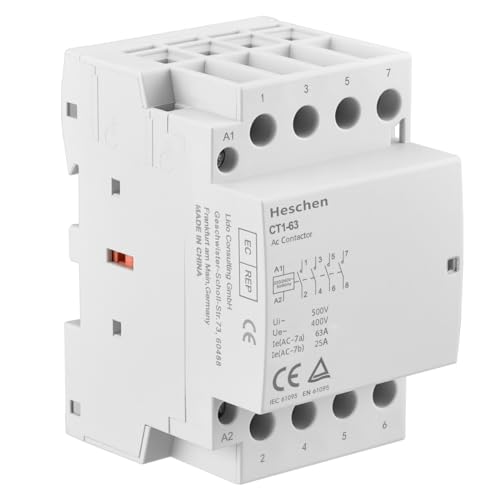 Heschen Haushalts-Wechselstromschütz CT1-63, 4-polig offen, AC 220 V/240 V Spulenspannung, 35 mm DIN-Schienenbefestigung