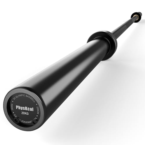 PhysKcal Olympia Langhantelstange 50mm | 20kg, 220cm | Weightlifting und Powerlifting Langhantel Profi Allrounder Langhantel | Komplett Schwarzer E-Coat