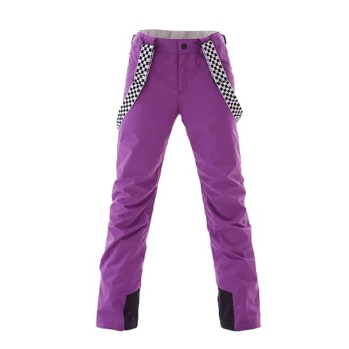 Skihose Damen Wasserdichte Professionelle Schneehose Winddichte Hosenträgerhose Winter Outdoor Regenhose Warme Wanderhose Snowboard Softshellhose mit abnehmbaren Trägern Overall & Schneefang Purple S