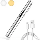 RISEMART Pupillenleuchte Diagnostikleuchte Medizinische, Wiederaufladbare LED Pupillenleuchte mit USB-Kabel, Warmes/Kühles Weiß, Tragbare Aluminium Pupillenleuchte mit Clip (Silber 1 Stück)