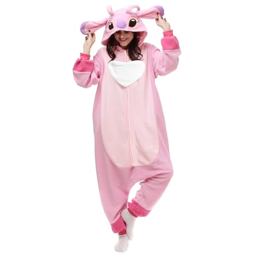 LABULA Onesie tierkostüme Damen Herren Pyjama Animal Halloween Schlafanzug Cosplay Jumpsuit Karneval Einteiler,Stitch-Rose,S