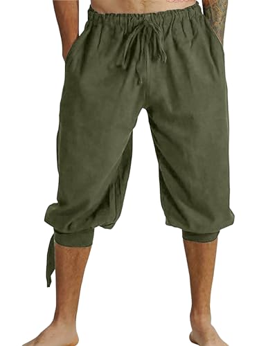 LVCBL Herren Einfarbig Klassische Shorts Elastische Taille Sommer Armee Grün L