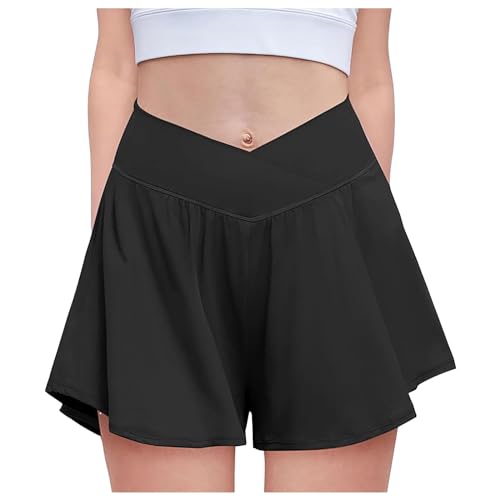 Generisch Radlerhose Mädchen 158 mit Spandex-Innenfutter, 2-in-1-Sport-Laufshorts mit Taschen, Schmetterlings-Skorts für Kinder Outfit Junge 80 (Black, 7-8 Years)
