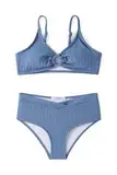 Arshiner Mädchen Bikini-Set Gerippter Sommer Kinder Zweiteiliger Badeanzug Einfarbige Mode StrandBikinis für Mädchen 11-12 Jahre Graublau