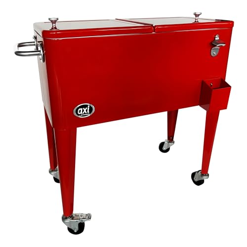 AXI Retro Getränkekühler Rot | Kühlwagen/Kühler mit Rollen - 76 Liter | Fahrbare Kühlbox für den Garten/Outdoor