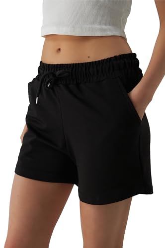 ROSS CAMP Kurze Hose Damen – Shorts Damen Sommer, Schwarze Kurze Sporthose Laufshorts, Trainingshose Women Hosen Kurz Laufhose (Schwarz, M)