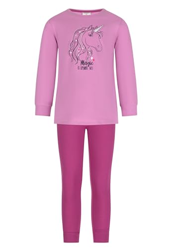 SALT AND PEPPER Mädchen Girls Pyjama mit Einhorn Print-leuchtet im Dunkeln Pyjamaset, Cyclamen, 104 cm-110 cm