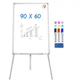 maxtek ​Flipchart Ständer Whiteboard, 90X60cm Magnetisches Tragbares Trocken Abwischbar White Board, Höhenverstellbar, Haken Verschieben Flipchart Papier, Dreibein Whiteboards mit Ständer