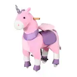 HOMCOM Reitpferd, Standpferd mit 2 Pedalen, Einhorn Stehpferd auf Rollen, Schaukelpferd für Mädchen ab 3 Jahren, 70 x 32 x 87 cm, Lila+Rosa