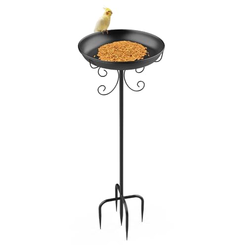 EFUTURETIME Vogeltränke Stehend Groß aus Metall φ 30 x 90 cm Vogeltränke Spieß Garten mit Höhenverstellbar Ständer Vogelbad Futterstelle für Outdoor Balkon, Schwarz