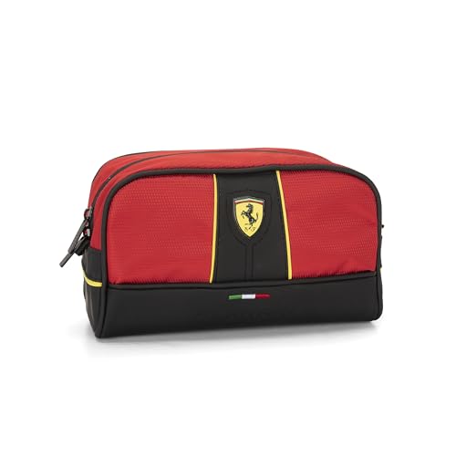 Ferrari - Reisetasche mit Reißverschluss, Kulturbeutel, ideal für Arbeit oder Freizeit, 23 x 13 x 10 cm, Rot