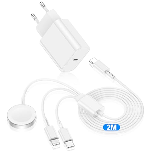 3-in-1 Ladekabel Apple Watch 2m, 20W Apple Watch Ladegerät mit iWatch Kabel, USB C Schnellladegerät with Typ C Kabel für Apple Watch Series 9/8/7/6/SE/5/4/3/Ultra/iPhone 15 Pro Max/14 Plus/13/12/11