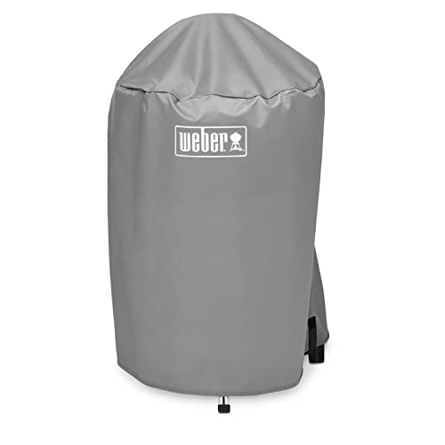 Weber Grillabdeckhaube für Ø 47cm Holzkohlegrills, atmungsaktiv UV- & wasserbeständig, Schutz for Wind & Wetter, mit Klettverschluss zum Befestigen, Tragbar & leicht, Grillcover - Grau (7175)