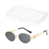 HSIXHAF Retro Sonnenbrille Damen Herren Mode Sonnenbrillen Oval Metal Trendy Classic UV400 Schutz Sonnenbrillen - schwarze Gläser