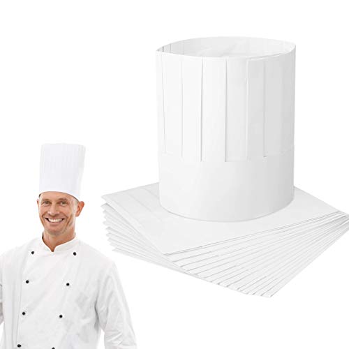 Matogle 20 Pcs Papier Chef Hut Einmalige Papier Kochmütze Weiße Kochhüte Verstellbare Koch Hüte zum Kochen Backen Papierkochmütze für Kochparty Restaurant Kochkurs Kantine