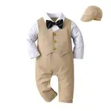 Lito Angels Smoking Strampler Bodys Einteiler Gentleman Hochzeit Anzug mit Hut für Baby Jungen Größe 3-6 Monate 68, Khaki (Tag-Nummer 70)