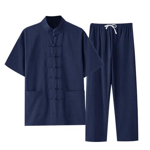 YOSUWOAI Kampfkunst Anzug Herren Kung Fu und Tai Chi Uniform Traditionelle Chinesisch Kostüm für Meditation und Qigong 2 Teiler Langarm Baumwolle Leinen Hemd und Hose Weich Freizeitanzug