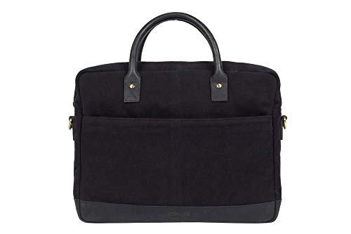 HOLZRICHTER Berlin Tragetasche No 1-2 (M) schwarz-anthrazit/schwarz - Große Vintage Briefcase Aktentasche & Laptoptasche handgefertigt aus Canvas und Premium-Leder