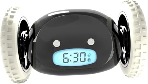 CLOCKY Funny Gift- Loud Alarm Clock for Heavy Sleepers on Wheels (Adults Kids Teens Bedroom) Run Away Moving Jump Roll Vibrating, Cute Annoying, 1-Time Snooze, Digital, Wake Up Energized (Black)