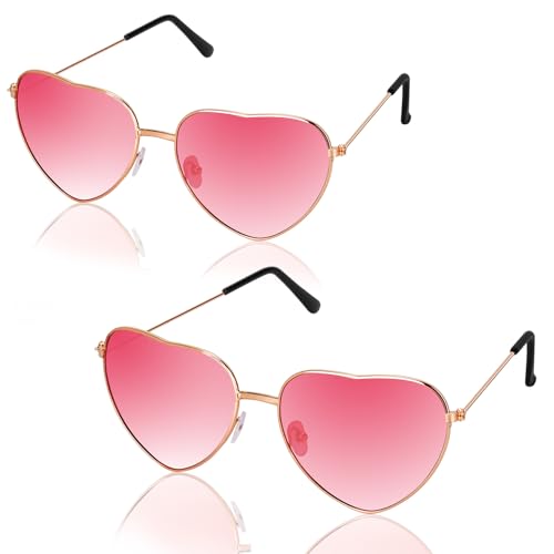 Orifinter 2 Pack Herz Sonnenbrille, Festival Outfit Damen Herzbrille Rosa, 60er 70er 80er 90er jahre Outfit Damen Accessoires, Retro Hippie Brille für Fasching Halloween Mallorca Barbie Kleidung Party