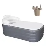 Aufblasbare Einweichbadewanne für Erwachsene, große tragbare Eisbadewanne, Spa, Einweichwanne mit Reißverschlussabdeckung, entworfen mit Kopfstütze, Getränkehalter (Grau, 164x84x51cm)