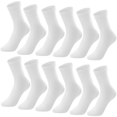 L&K-II 12er Kindersocken Sportsocken für Jungen Teenager Jugend aus Baumwolle Wintersocken lang 2027 weiss Gr.43-46
