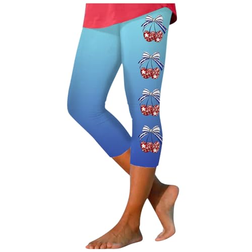 Generisch Leichte Sweathose Frauen Casual Cropped Hosen Yoga Hohe Taille Leggings Sommer Strand Hosen Lässige Workout Stretch Leggings Damen Hosen Print Sommer Hose Damen (Sky Blue, S)