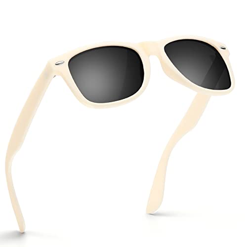 wearPro Sonnenbrille-Herren-Damen-Polarisiert-Rechteckig-Sonnenbrillen Unisex Retro Klassische Vintage Polarisierte Brille UV400 Schutz Classic Sunglasses Eckig für Fahren (Beige Rahmen Grau)