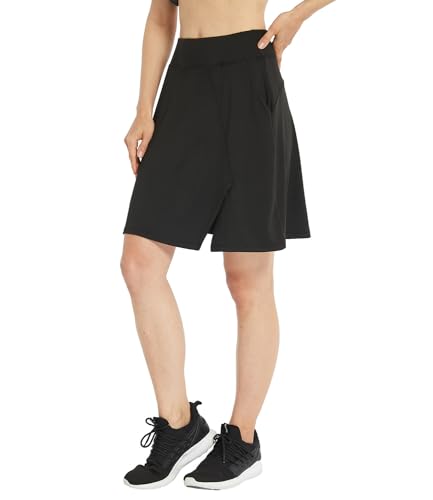 Westkun Hosenrock Damen Sommer Tennisrock Golfrock mit Taschen und Innenhose Rock A Linie Knielang Sommer Skort A-Schwarz XXL