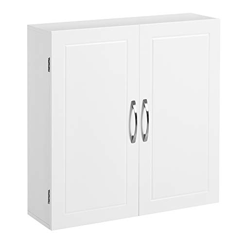 VASAGLE Badezimmerschrank, Badschrank, wandmontiert, 18 x 60 x 60 cm, Wandschrank mit verstellbaren Ablagen, wolkenweiß BBC320W01