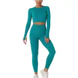 Sport Sets Nahtloses Sport Sets 2pcs Yoga Outfit Dehnbare Laufbekleidung Yoga Jogginganzug Set Fitness Sportkleidung Sport Outfit Damen Fitness Set Blumen Black Friday（1-Turquoise，S）