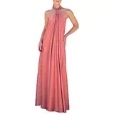 QWUVEDS Damen Sommer Langes Formales Satinkleid Neckholder Ärmellos Seitenschlitz Fließendes Langes Trägerkleid Kleider Schwangerschaft (Orange, L)