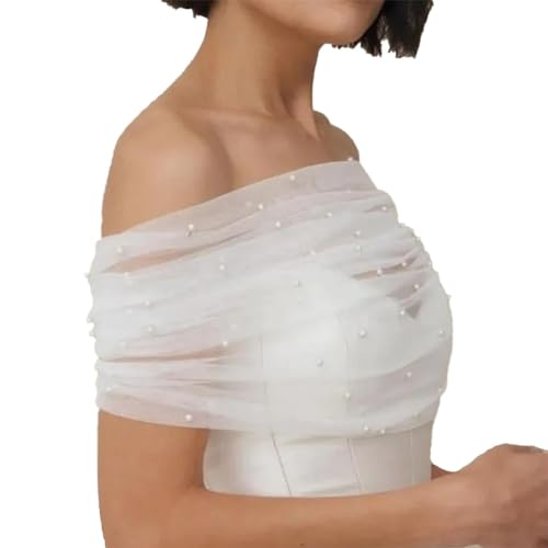 SHTGOI Bolero Umhang Spitze Hochzeitsschal Brautumhang Wickelstola mit Kunstperlen Schnalle Schulterfreier Capelets Spitzenschal für Party Glitter Damen Braut Hochzeit Tüll Stola