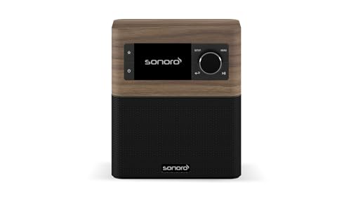 sonoro Stream Internetradio mit Bluetooth & DAB Plus (UKW/FM, WLAN, Spotify, Amazon, Deezer, App, spritzwassergeschützt) Küchenradio Walnuss/Schwarz