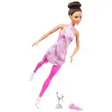 BARBIE Eiskunstläuferin Puppe - Pinkes Eiskunstlaufoutfit, abnehmbares Oberteil und Schlittschuhe, inklusive Blumenstrauß und silberner Trophäe, klassischer Dutt, für Kinder ab 3 Jahren, HRG37