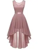 Berylove Damen Spitzenkleid Elegant Abendkleid Vokuhila Cocktailkleid Ärmellos Chiffon Brautjungfer Kleid BLP7035 Blush XL