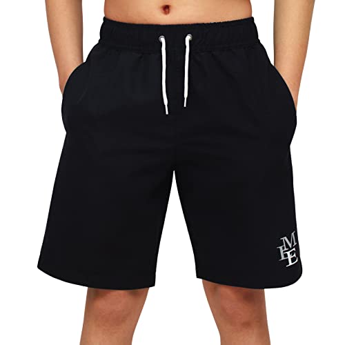 MEILONGER Badehose Jungen Badeshorts Schnelltrocknend Boardshorts mit Netzfutter Taschen und Verstellbarem Tunnelzug(schwarz,10-12)