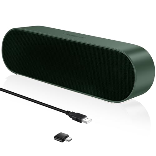 ZETIY PC Lautsprecher, USB Computer Lautsprecher mit USB-Einspeisung, PC Soundbar mit USB C Anschluss, USB Lautsprecher PC für Desktop, Laptop, Notebook, Plug and Play （Grün）