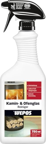 Wepos Kamin- & Ofenglas Reiniger 750ml | Gebrauchsfertig | Entfernt Ruß, Brennrückstände, Fett und Schmutz | für Kamin und Ofenglasscheiben
